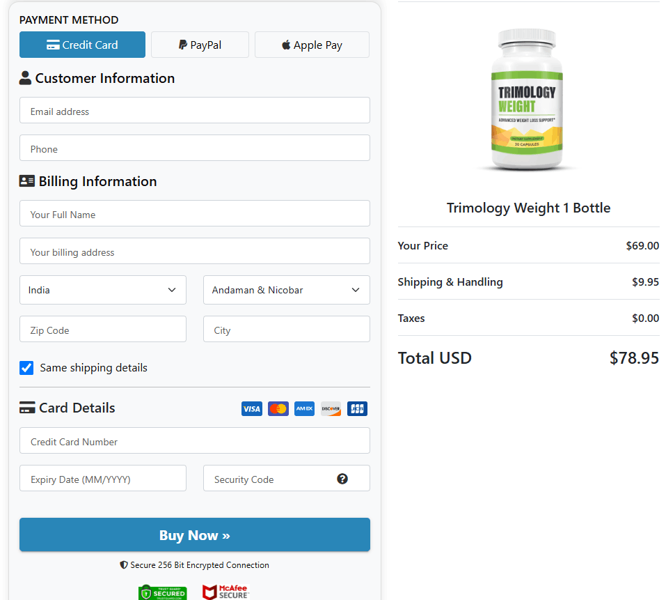 Trimology Secured Order Page